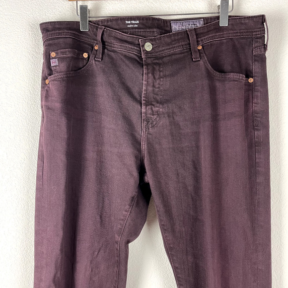 AG Adriano Goldschmied Jeans Mens 36x33 The Tellis Modern Slim Burgundy Maroon - Picture 2 of 11